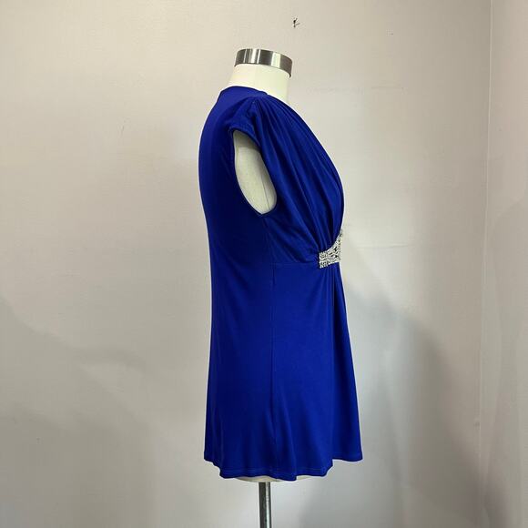 Forever 21 Y2K Blue Top Beaded Empire Waist Deep V Party Evening Retro - Picture 3 of 8